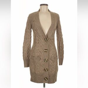 Vince Long Cable-Knit Button Cardigan Sweater - Taupe